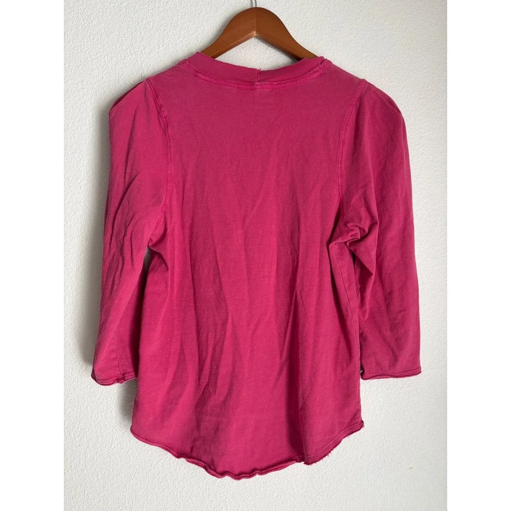 We The Free Free People Pink Raw Edge Puff Shoulder Long‎ Sleeve Top Medium